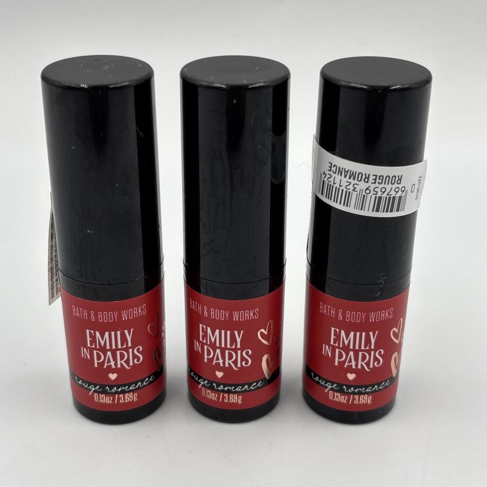 3 New Bath & Body Works Emily In Paris ROUGE ROMANCE 0.13 Oz Liptstick Lot Set